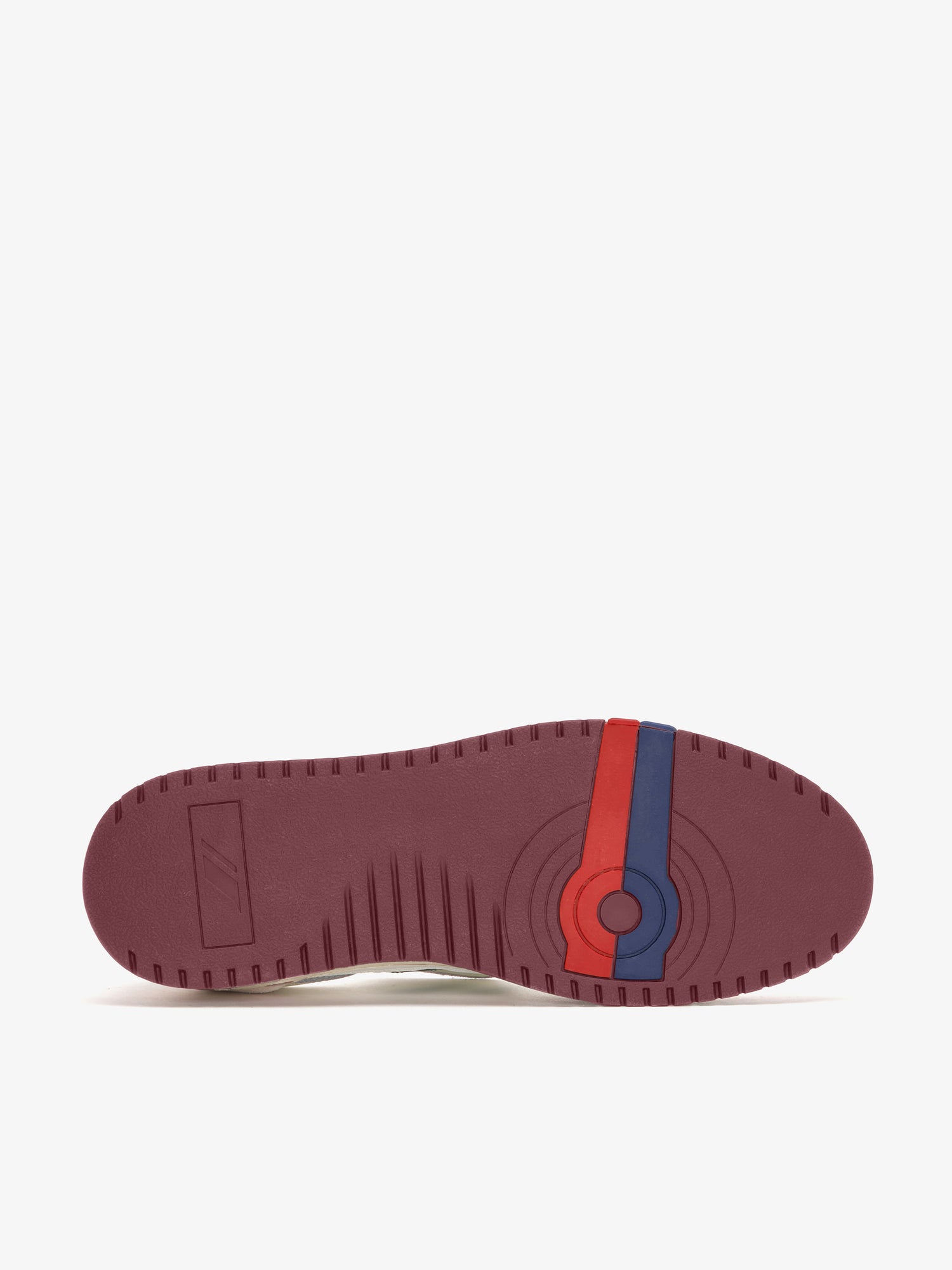 Suola con logo stripes sul battistrada delle sneaker Pro-Keds Field King in pelle color avorio e bordeaux