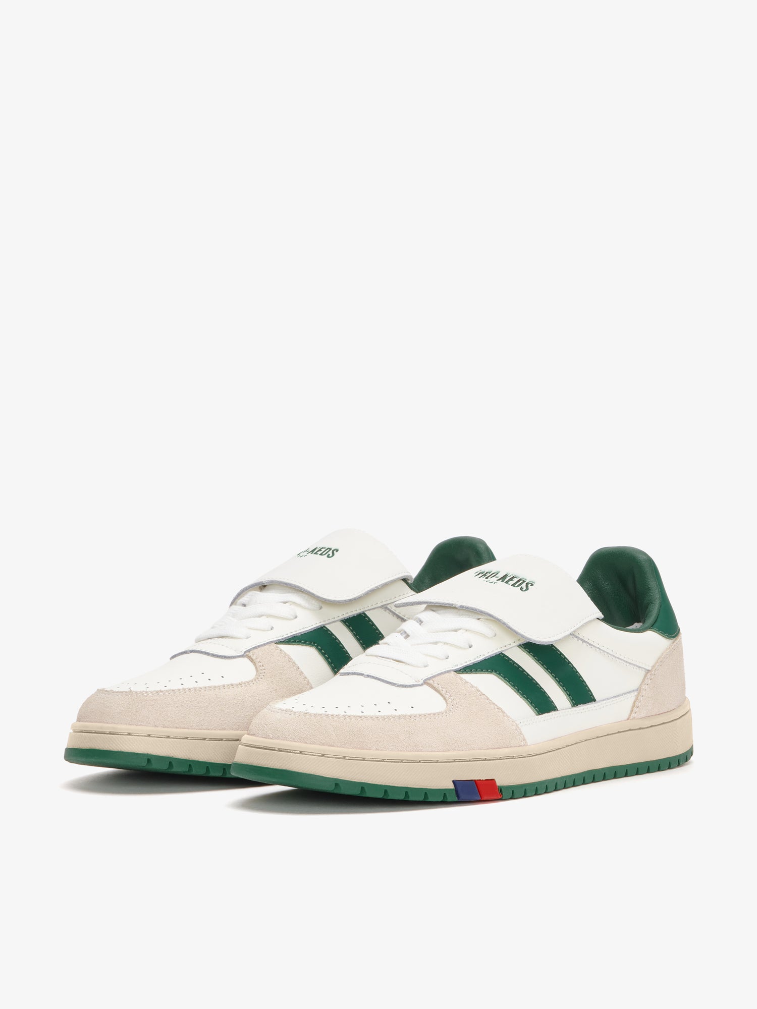 Pro-Keds Field King in pelle color avorio con dettagli verde bottiglia, vista frontale