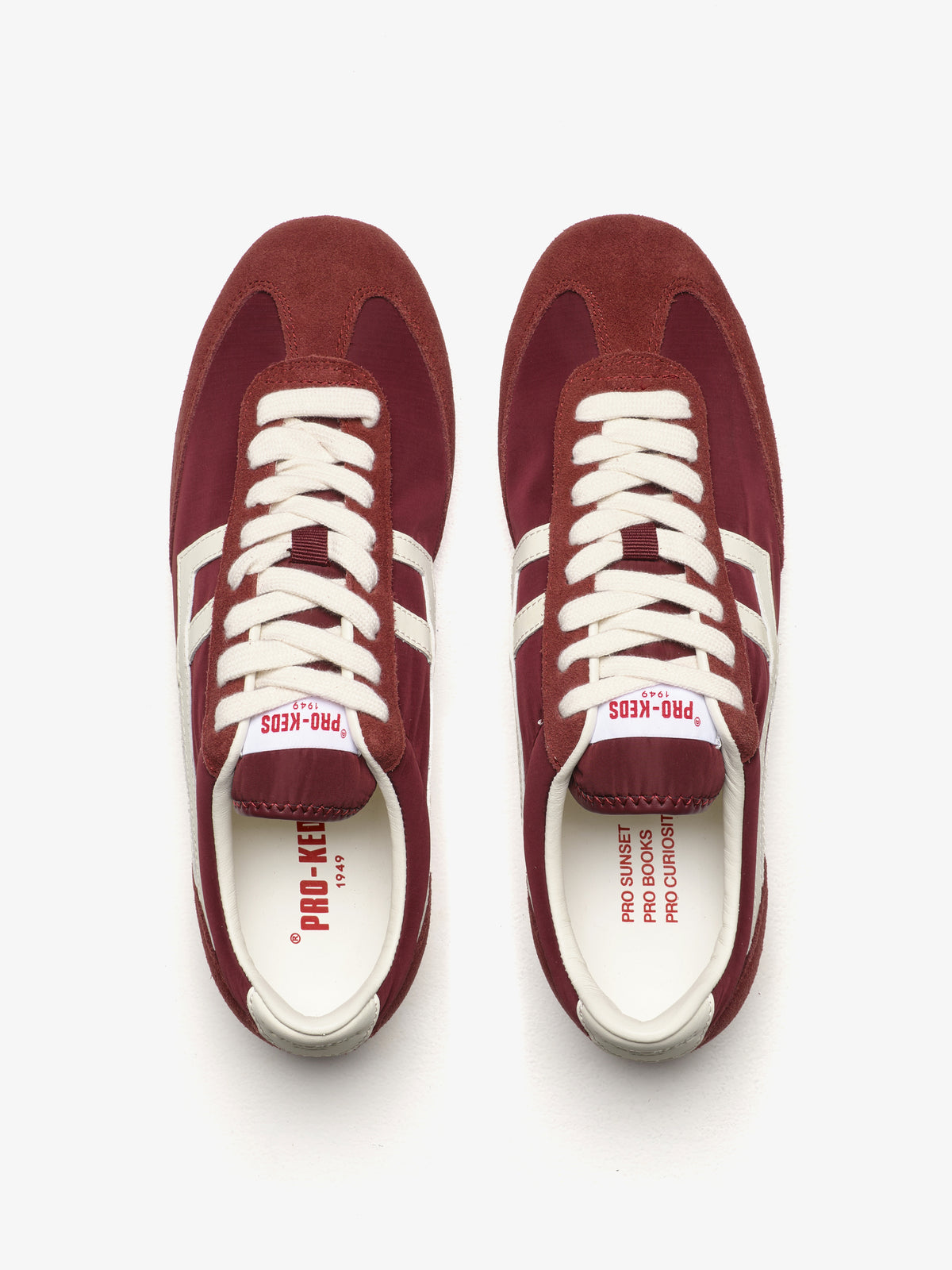 Pro-Keds Racer 77 da donna, paio di sneaker in Nylon bordeaux e avorio con dettagli in suede e pelle