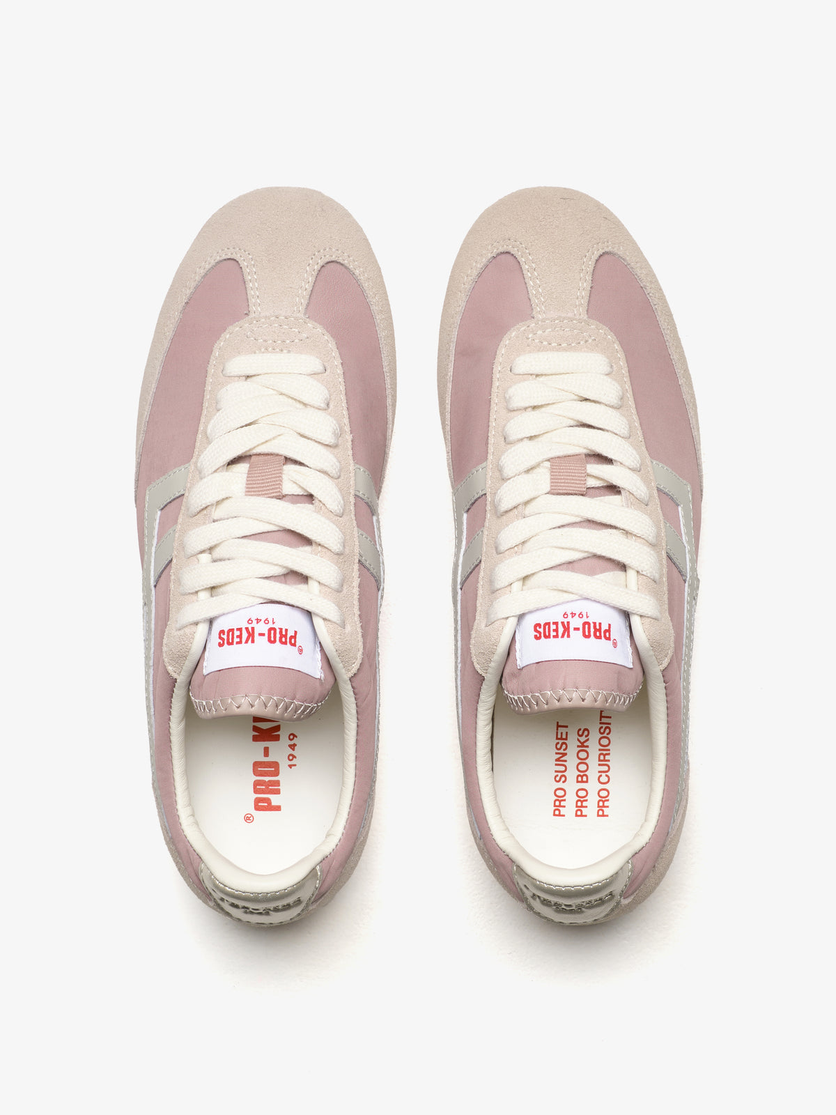 Pro-Keds Racer 77 da donna, paio di sneaker in Nylon rosa e avorio con dettagli in suede e pelle