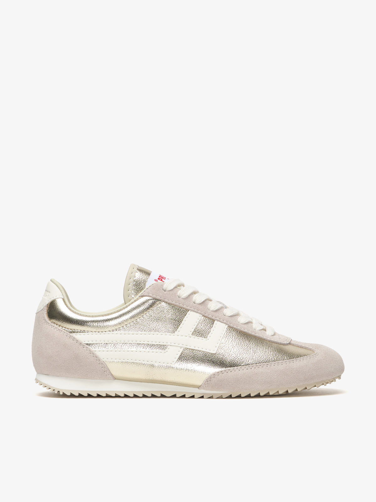 Pro-Keds Racer 77 da donna, sneaker platino e avorio, scarpa singola, dettaglio tomaia in pelle