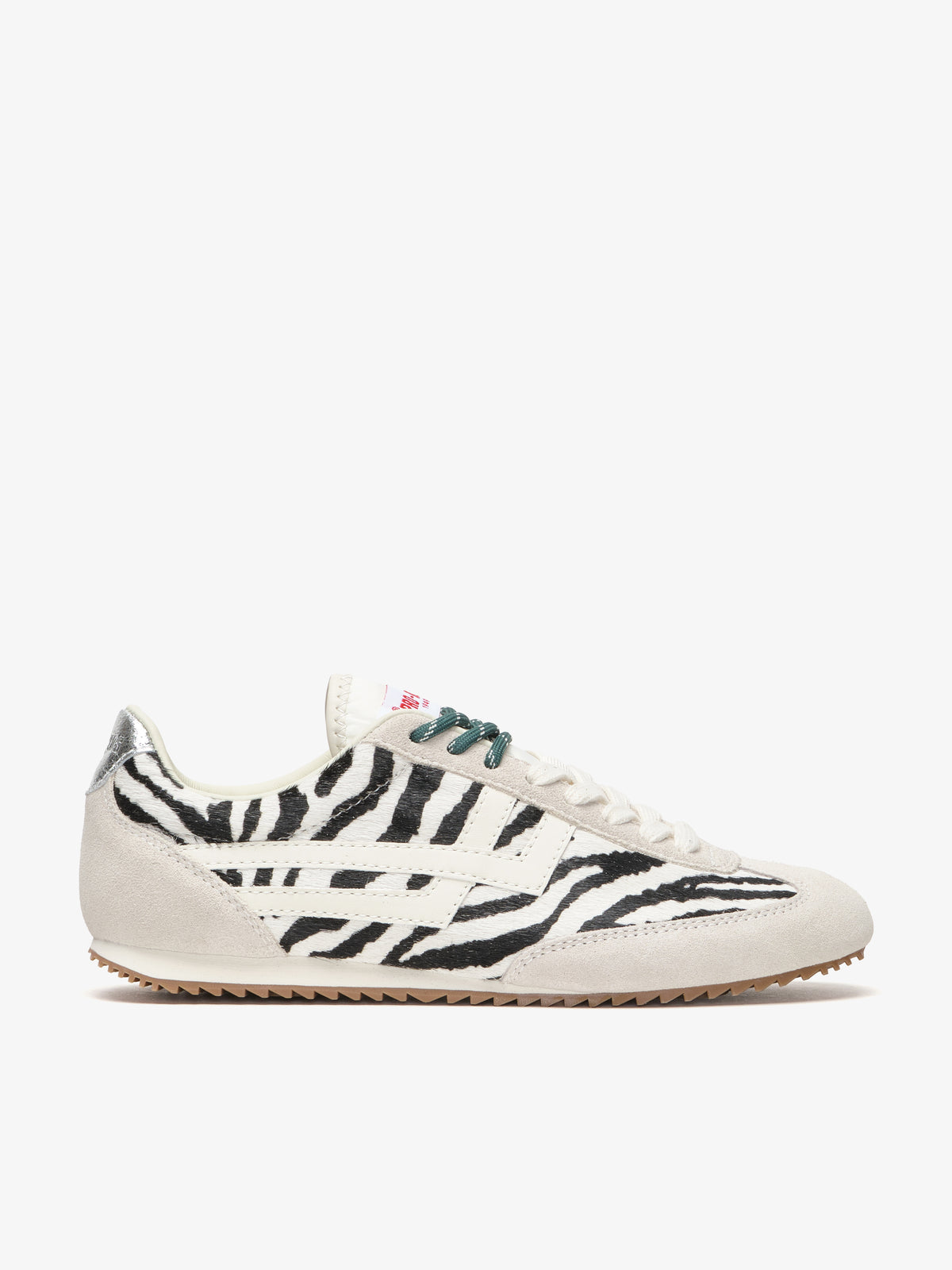 Pro-Keds Racer 77 da donna, sneaker zebra e avorio, scarpa singola, dettaglio tomaia in cavallino
