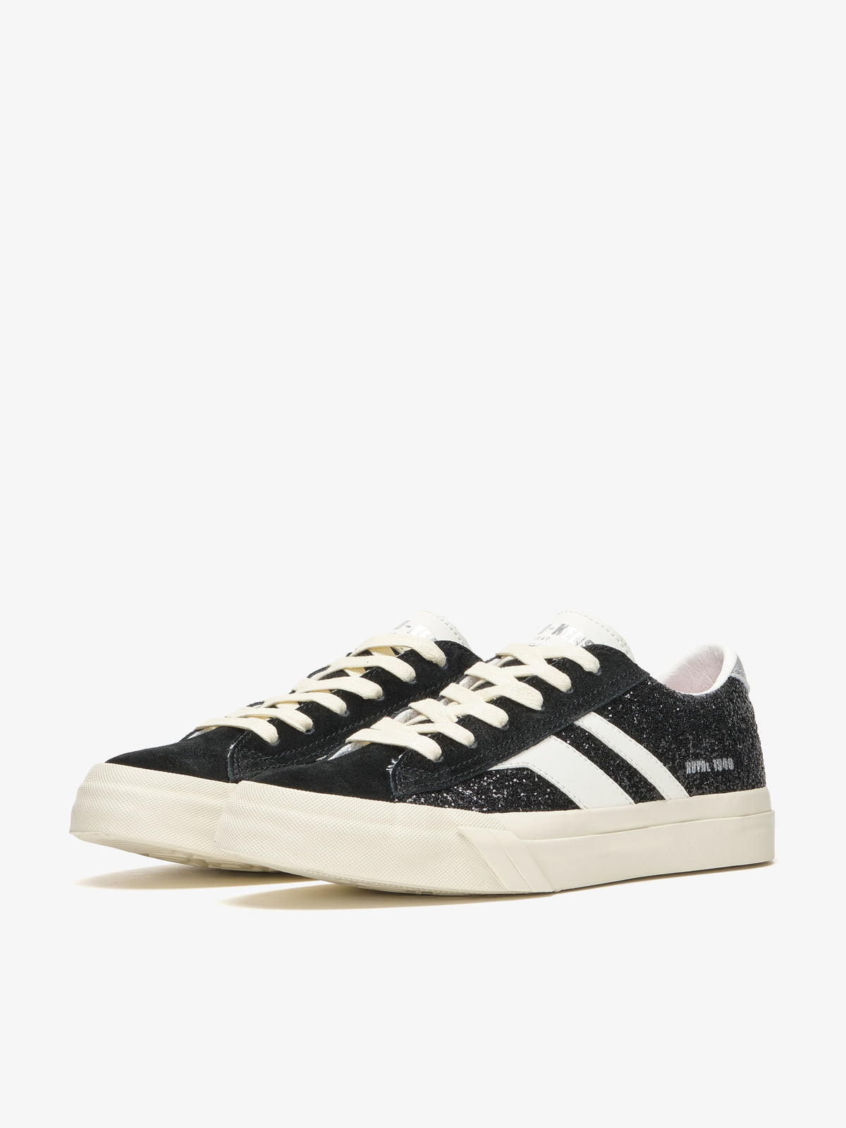 Sneaker da donna Pro-Keds Royal Classic in glitter nero glitter, vista laterale e frontale