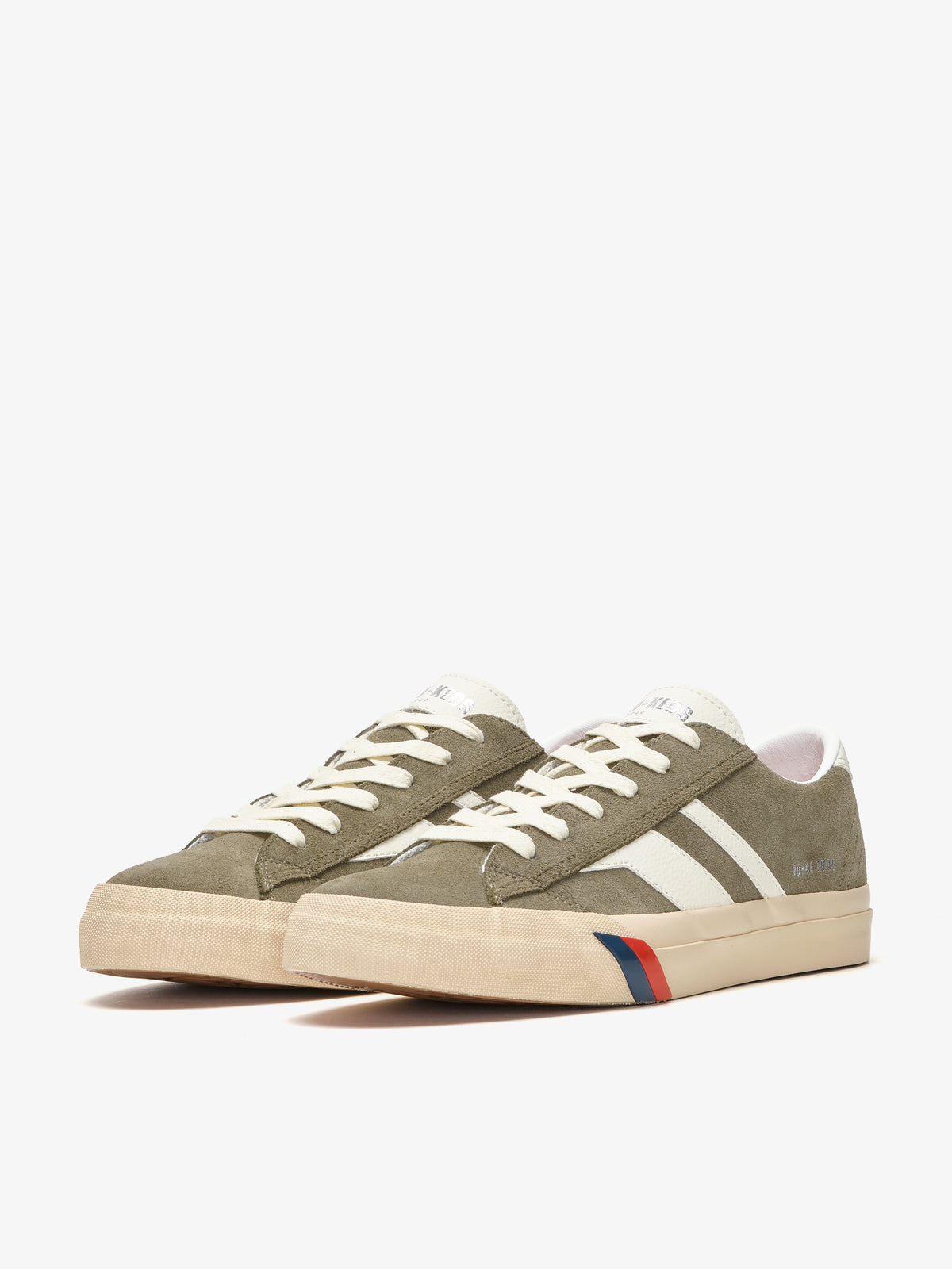 Sneaker da uomo Pro-Keds Royal Classic in suede verde militare, vista laterale e frontale