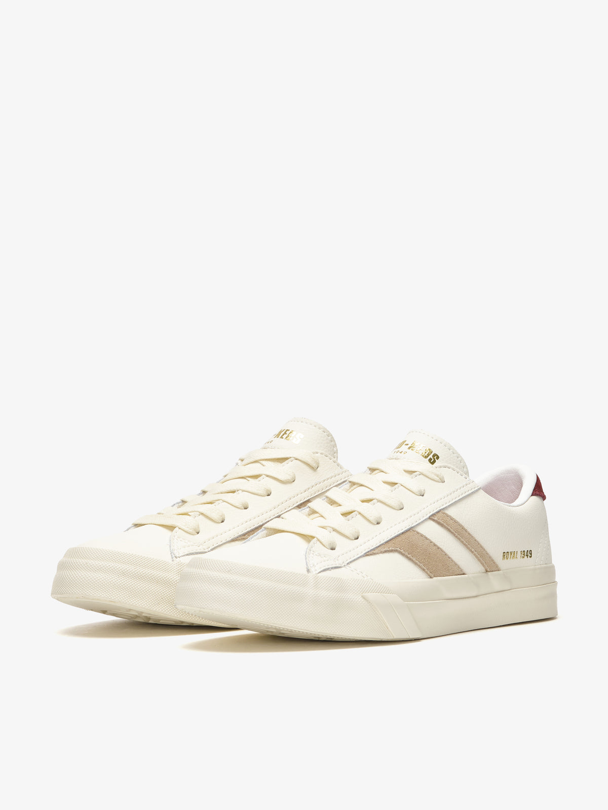 Sneaker da donna Pro-Keds Royal Classic in pelle crema e beige, vista laterale e frontale