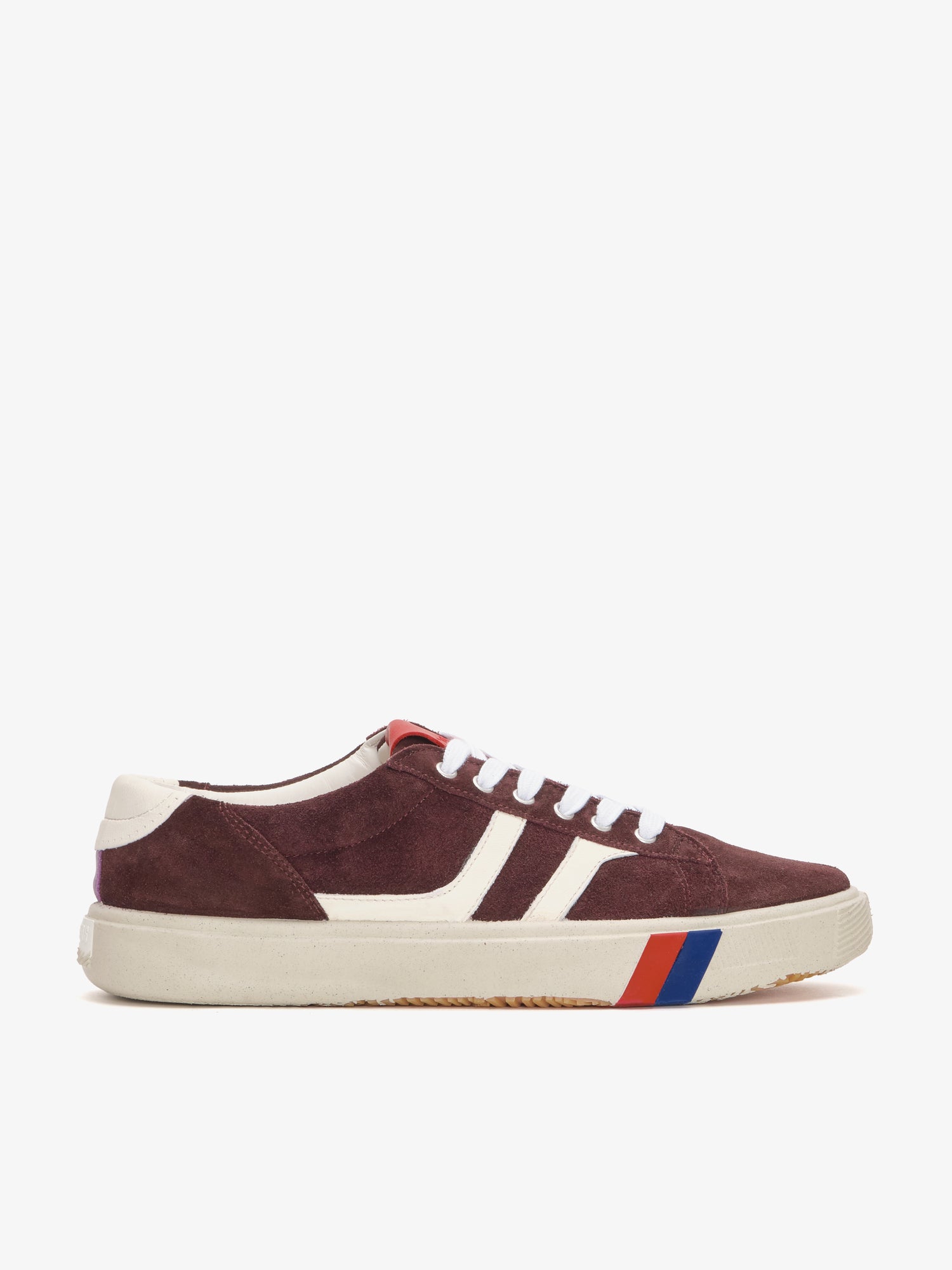 II Orbit in deep red and ivory suede