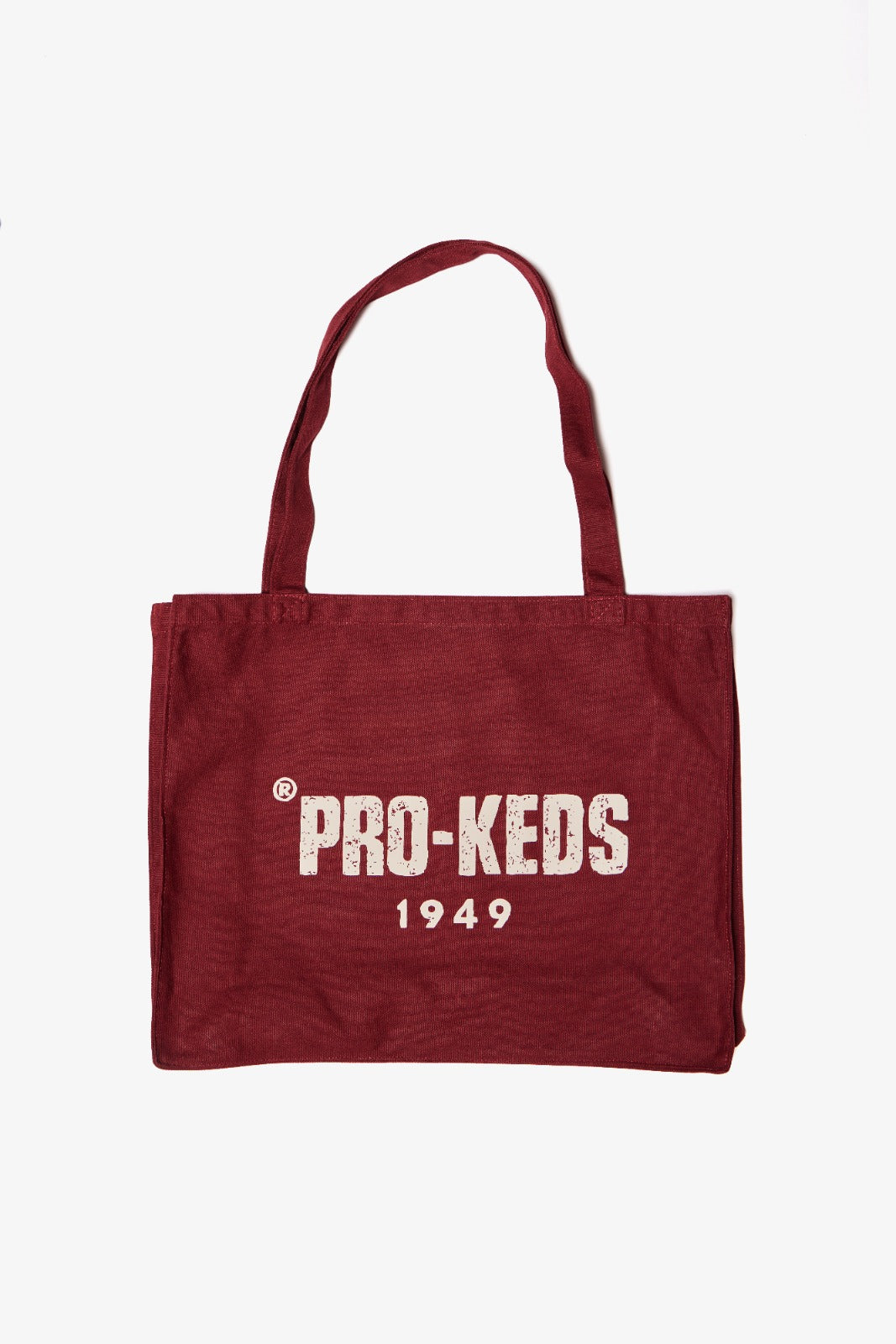 Shopping Bag PRO-KEDS 1949 in canvas bordeaux, con stampa logo pro-keds 1949 in bianco