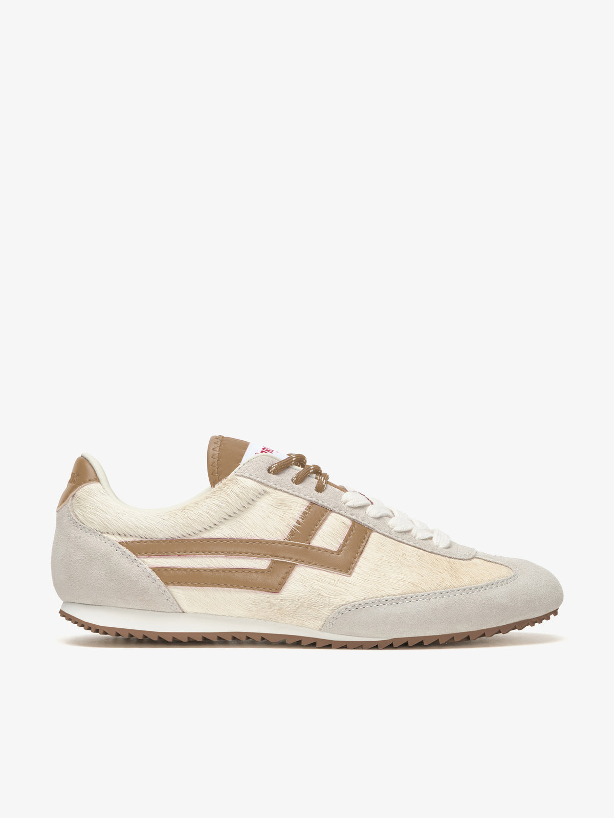 Pro-Keds Racer 77 da donna, sneaker avorio e beige, scarpa singola, dettaglio tomaia in cavallino con inserti in pelle