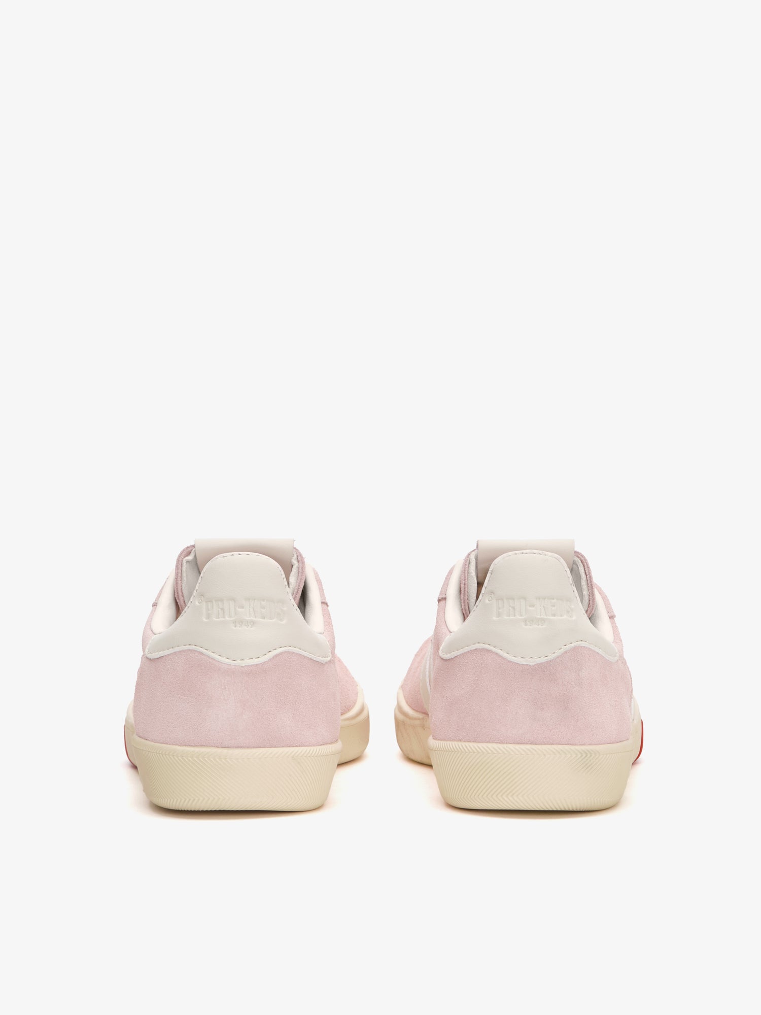 Talloncino con logo delle sneaker Pro-Keds Court Ace da donna in suede, color rosa scuro e crema
