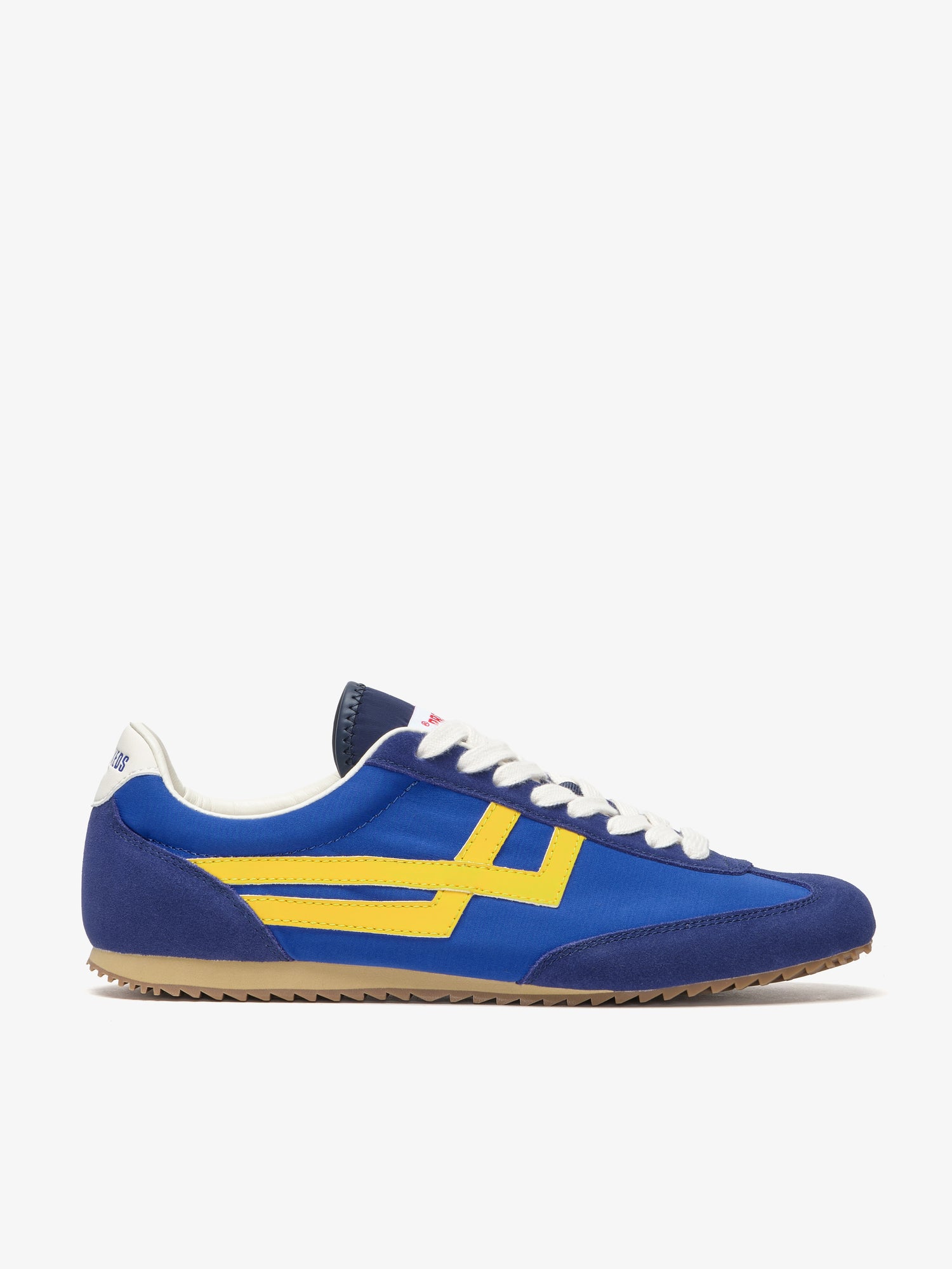 Pro-Keds Racer 77 da uomo, sneaker blu e gialla, scarpa singola, dettaglio tomaia in nylon con inserti in suede e pelle