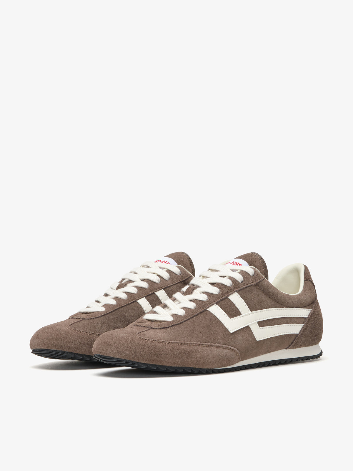 Pro-Keds Racer 77 da uomo, sneaker marrone e avorio, vista laterale con tomaia in suede e inserti in suede e suede