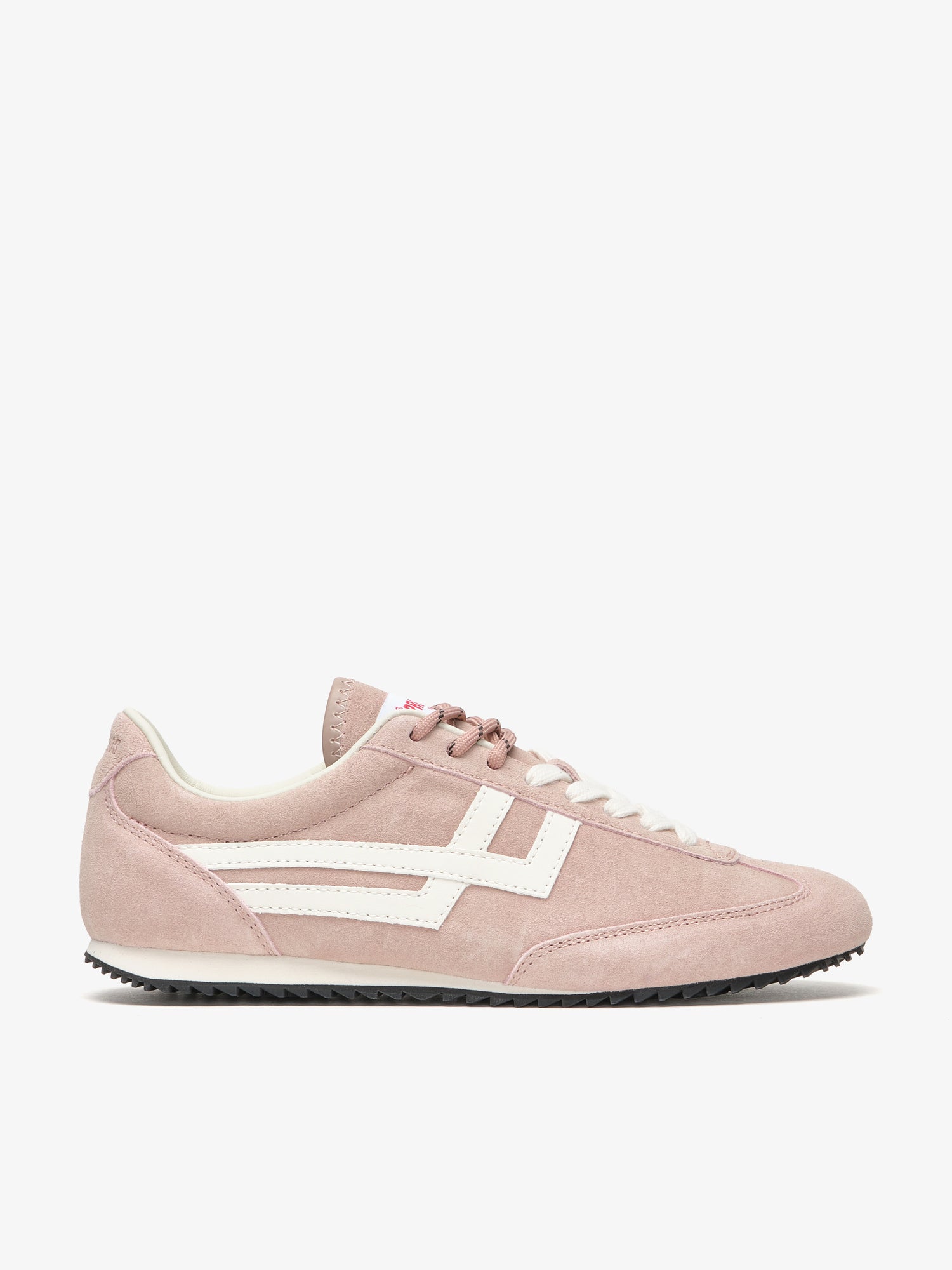 Pro-Keds Racer 77 da donna, sneaker rosa e avorio, vista laterale con tomaia in suede e inserti in suede