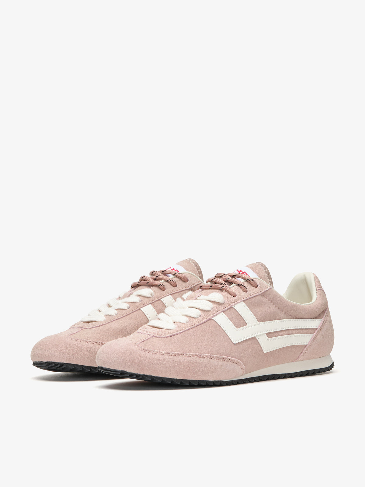 Pro-Keds Racer 77 da donna, paio di sneaker rosa e avorio, vista frontale e laterale