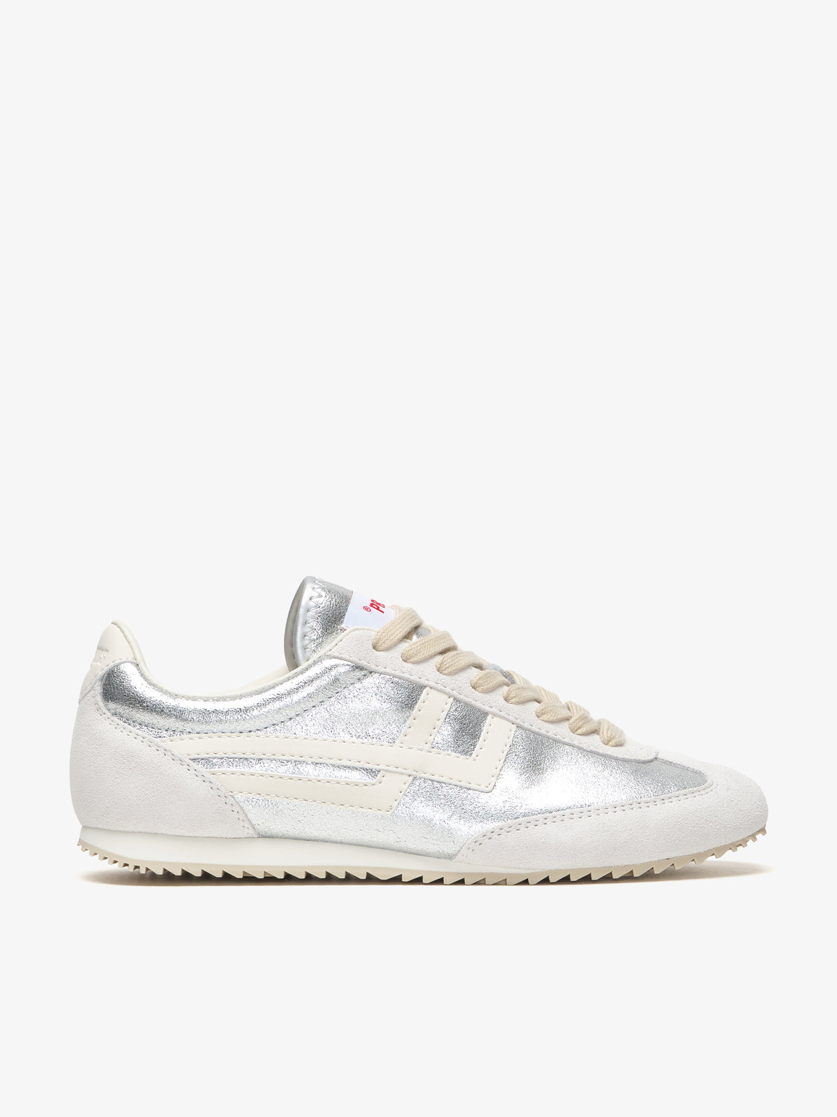 Pro-Keds Racer 77 da donna, sneaker argento e avorio, scarpa singola, dettaglio tomaia in pelle con inserti in suede