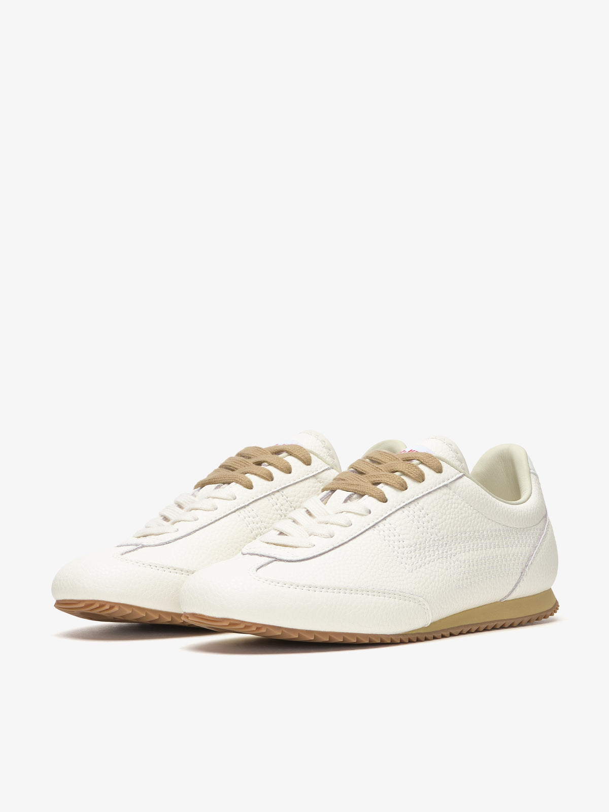 Pro-Keds Racer 77 da donna, paio di sneaker bianco in pelle, vista frontale e laterale