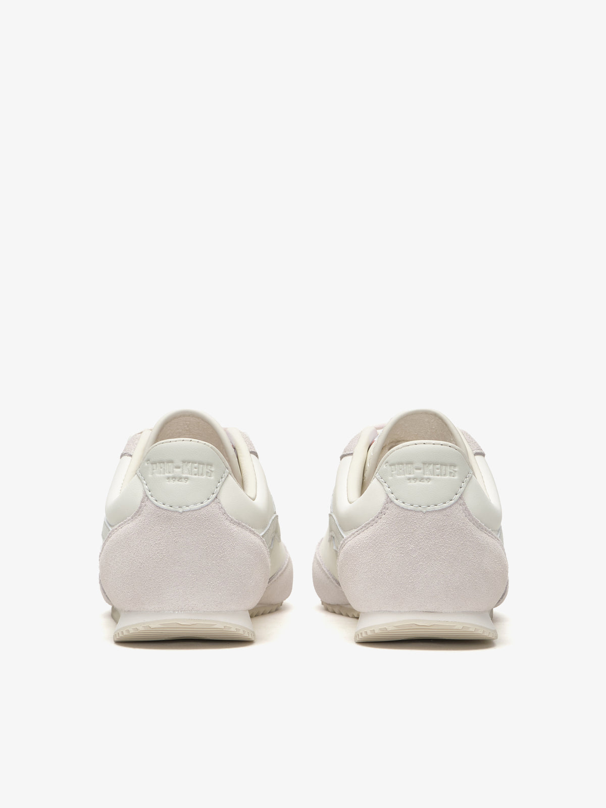 Pro-Keds Racer 77 scarpa da donna in pelle bianca con inserti grigi in suede, retro