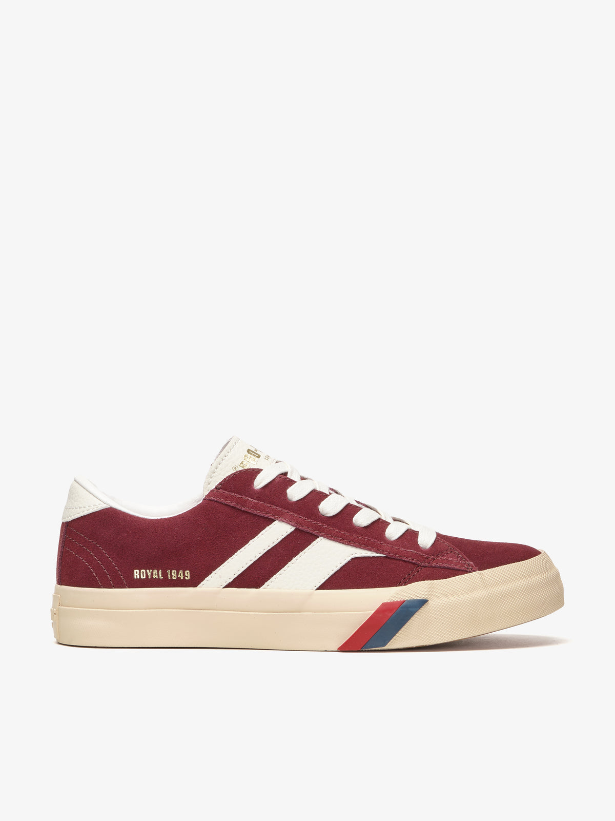 Sneaker da donna Pro-Keds Royal Classic in suede bordeaux e avorio, vista laterale