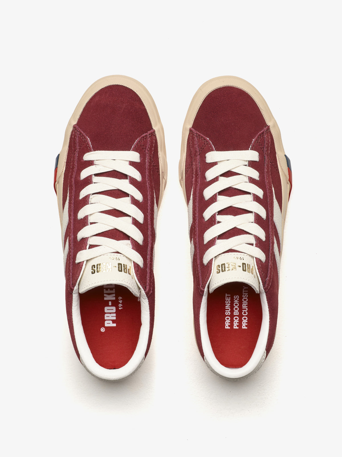 Sneaker da donna Pro-Keds Royal Classic in suede bordeaux e avorio, dettaglio soletta interna