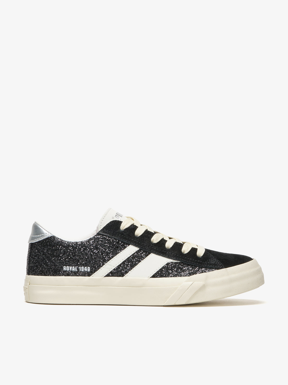 Sneaker da donna Pro-Keds Royal Classic in glitter nero glitter, vista laterale