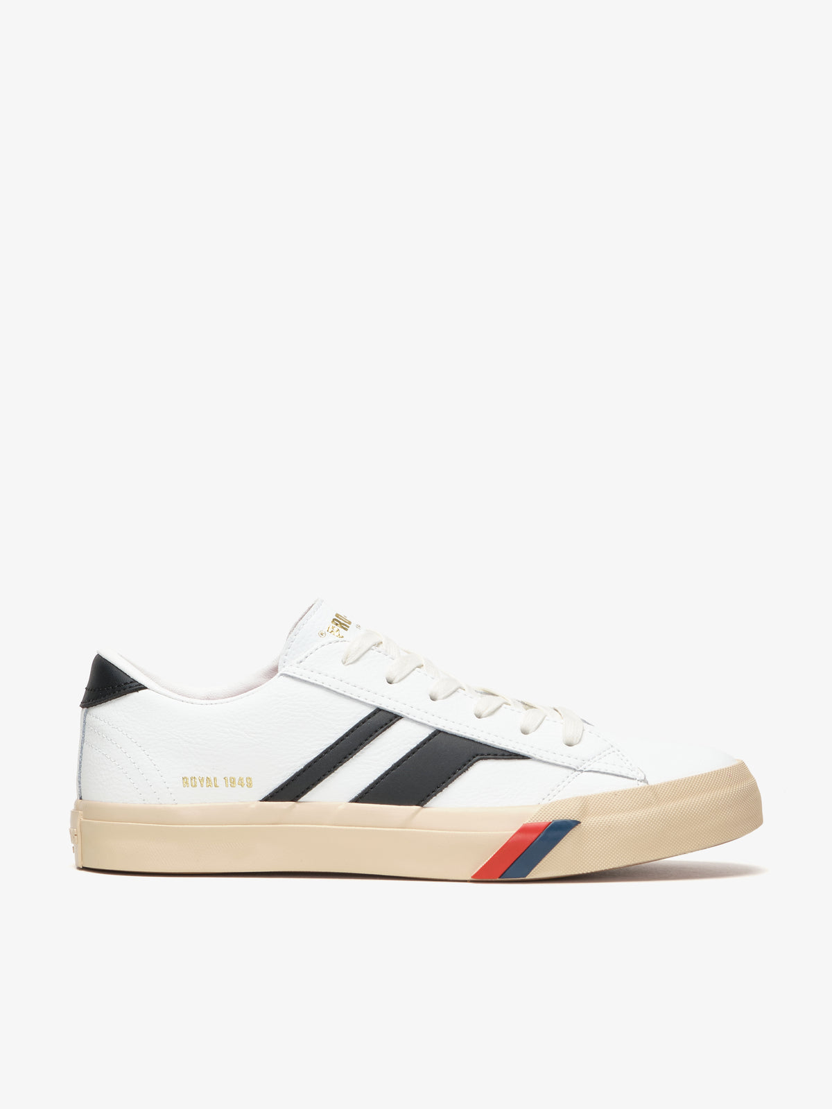 Sneaker da uomo Pro-Keds Royal Classic in pelle bianco e nero, vista laterale