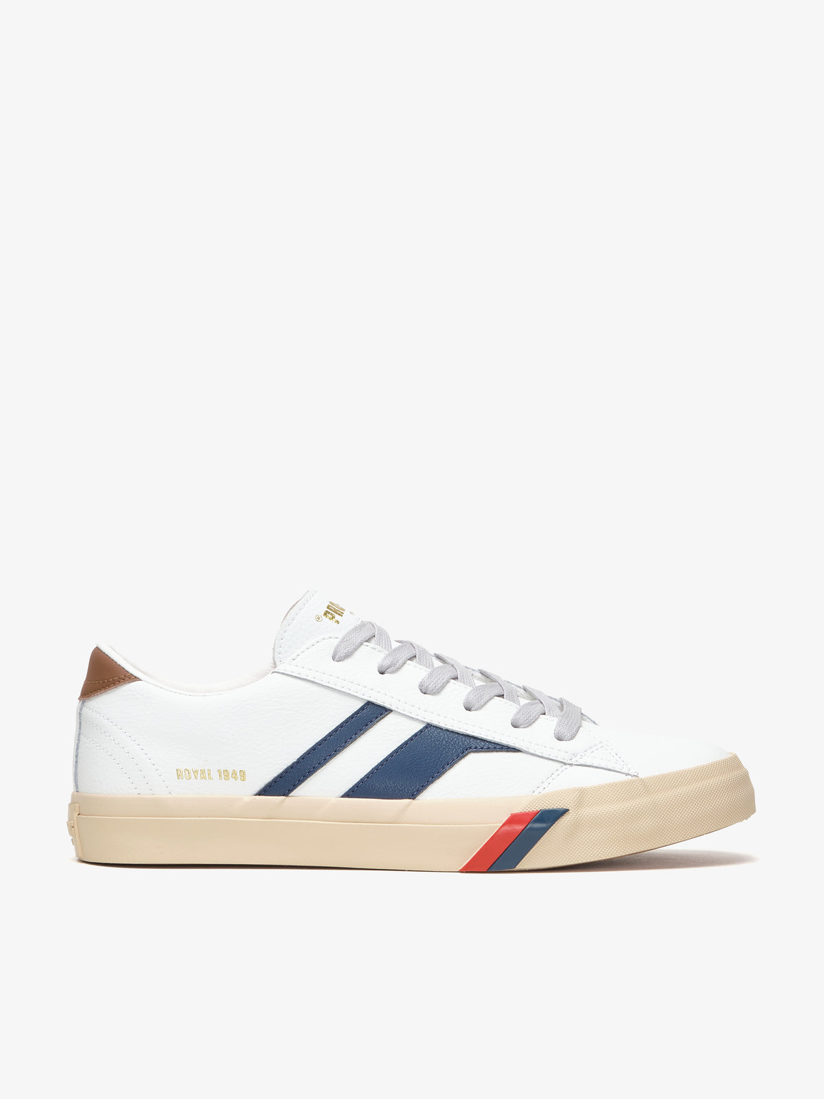 Sneaker da uomo Pro-Keds Royal Classic in pelle bianco e blu, vista laterale