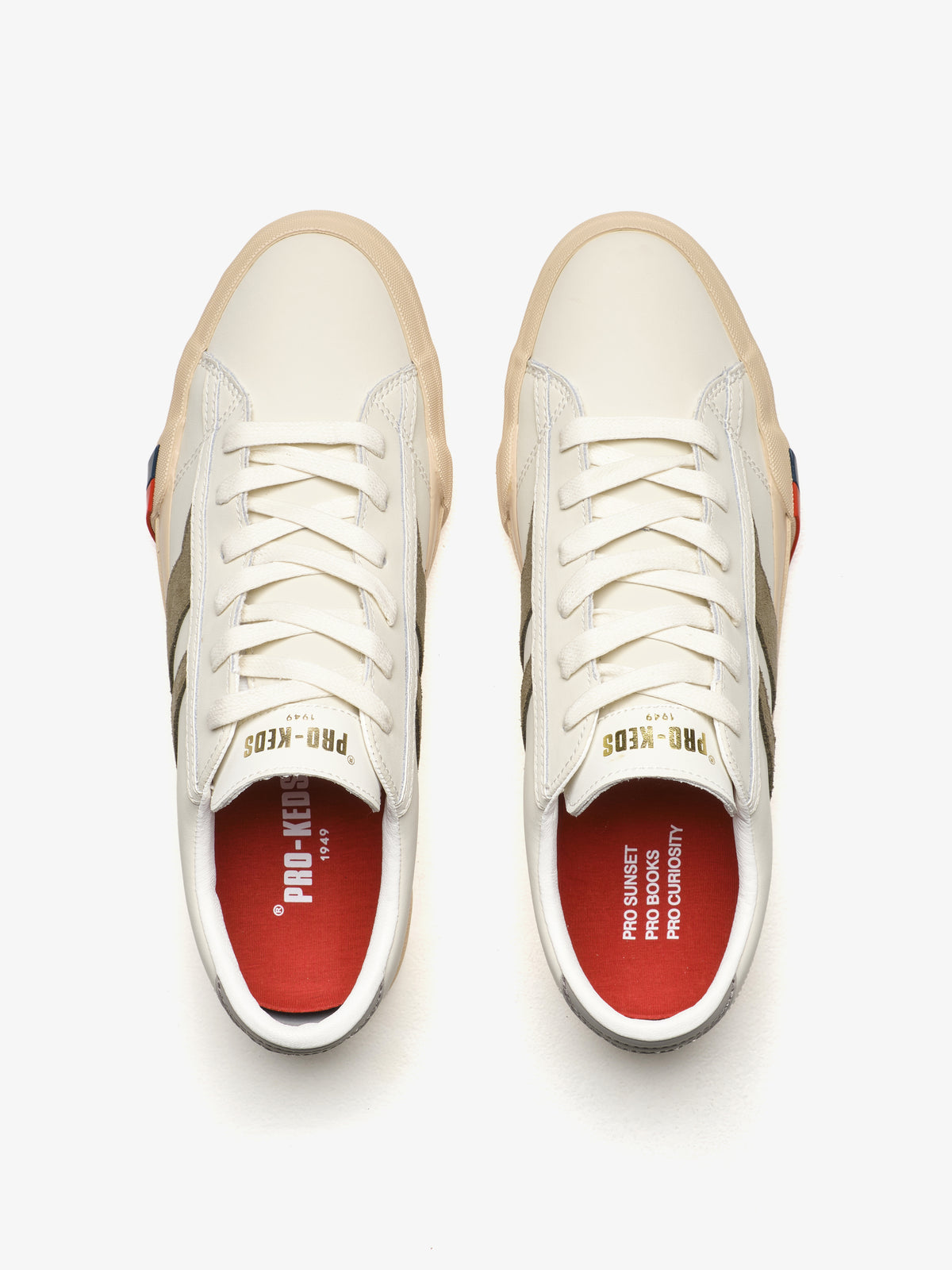 Sneaker da uomo Pro-Keds Royal Classic in pelle bianco e verde militare, dettaglio soletta interna
