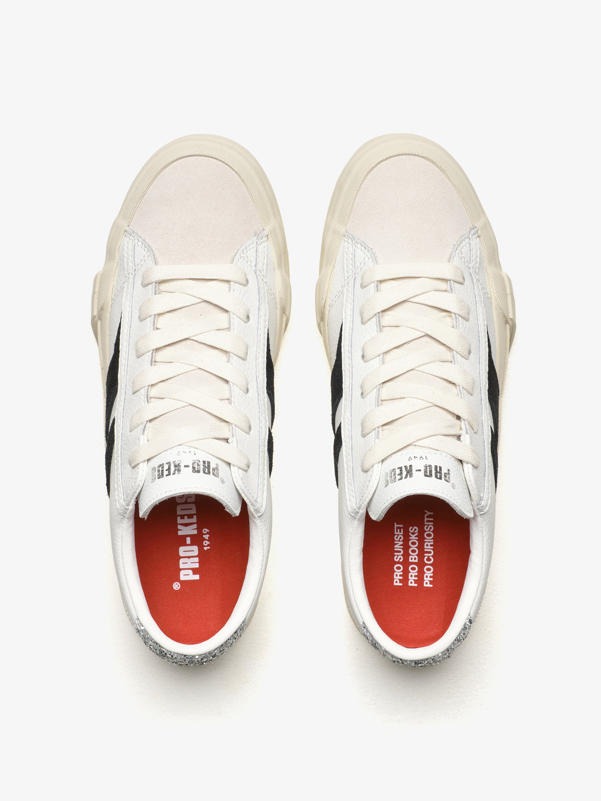 Sneaker da donna Pro-Keds Royal Classic in pelle bianco e nero, dettaglio soletta interna