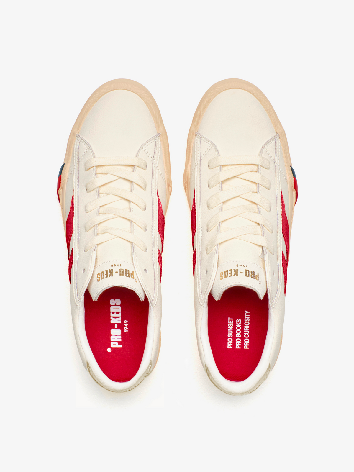 Sneaker Pro-Keds Royal Classic in pelle crema e rosso platino, dettaglio soletta interna