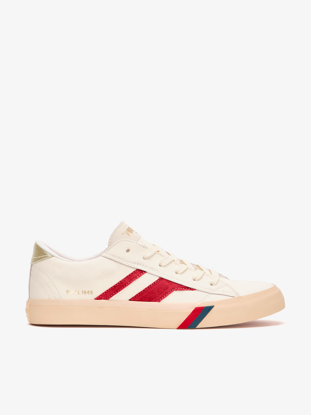 Sneaker Pro-Keds Royal Classic in pelle crema e rosso platino, vista laterale