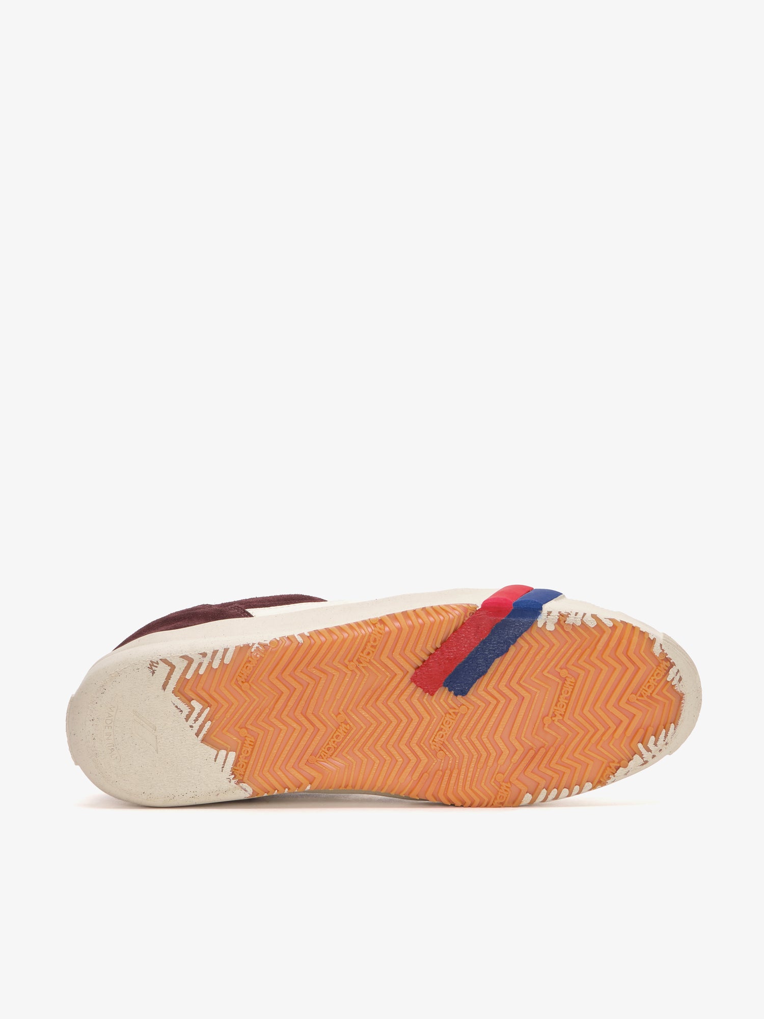 II Orbit in deep red and ivory suede