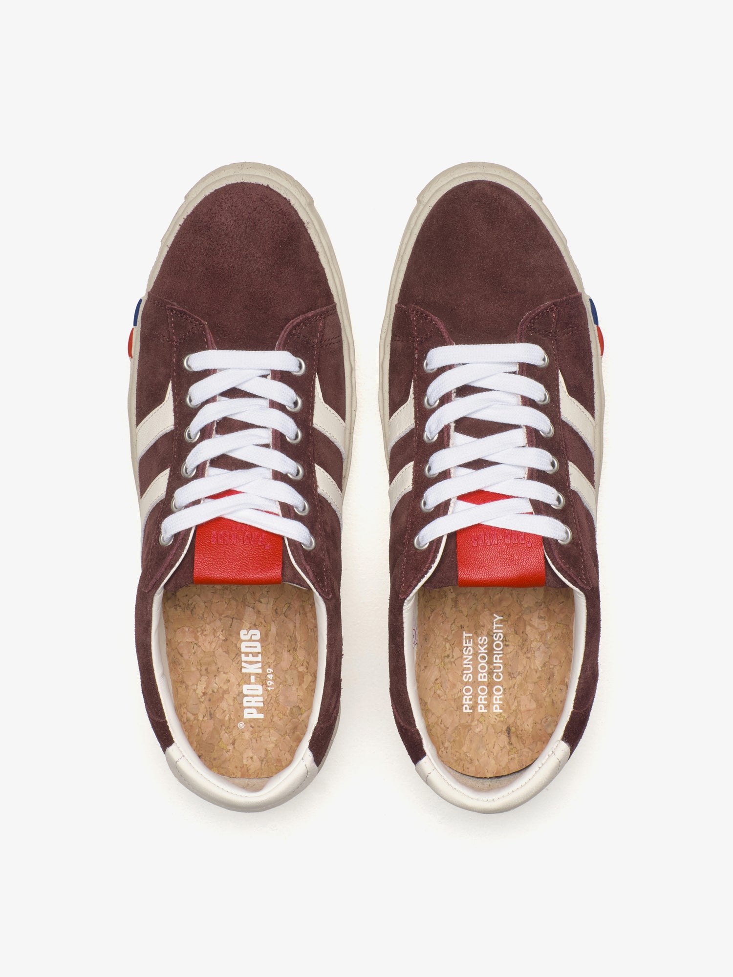 II Orbit in deep red and ivory suede
