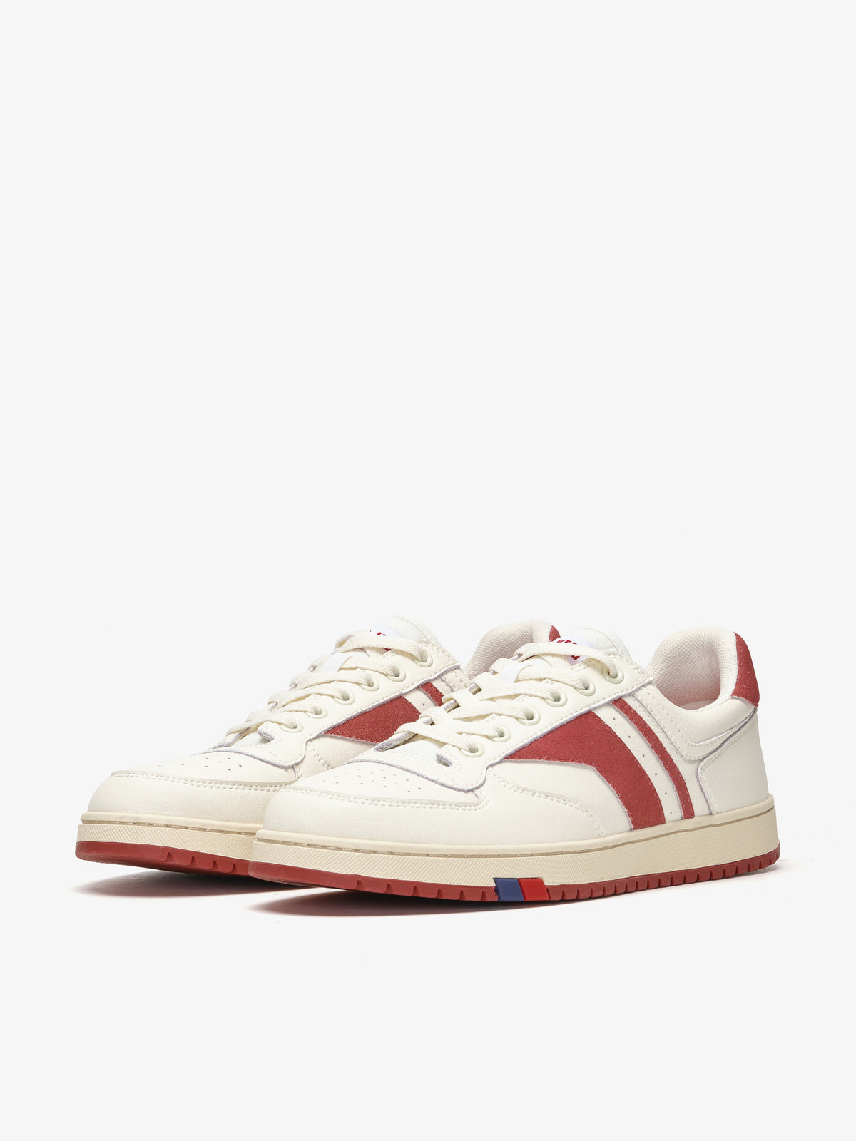 Sneaker da uomo Pro-Keds Sky in pelle crema e rossa, vista laterale e frontale