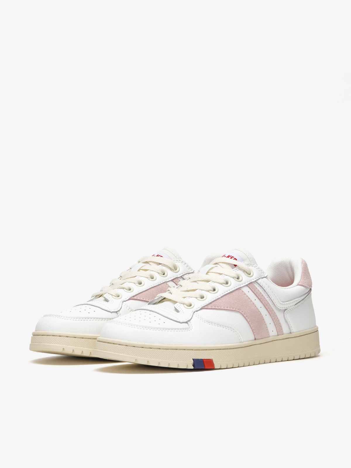 Sneaker da donna Pro-Keds Sky in pelle bianco e rosa, vista laterale e frontale