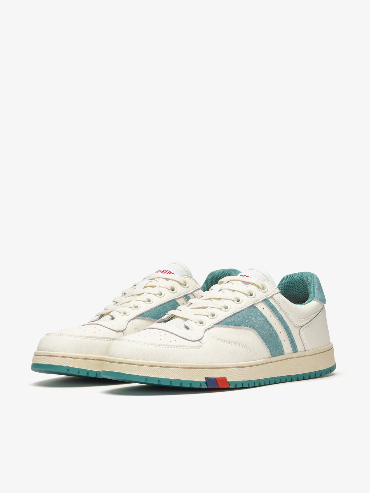 Sneaker da uomo Pro-Keds Sky in pelle crema e verde, vista laterale e frontale