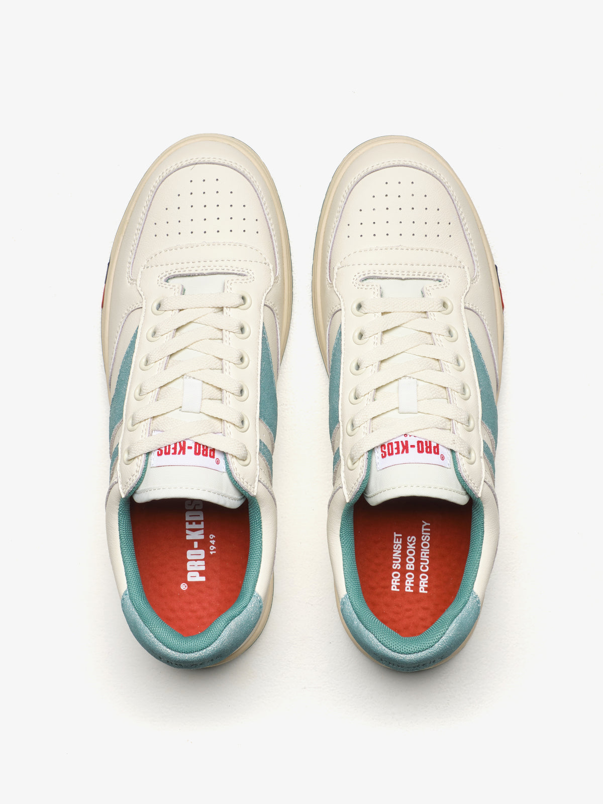Sneaker da uomo Pro-Keds Sky in pelle crema e verde, dettaglio collare imbottito