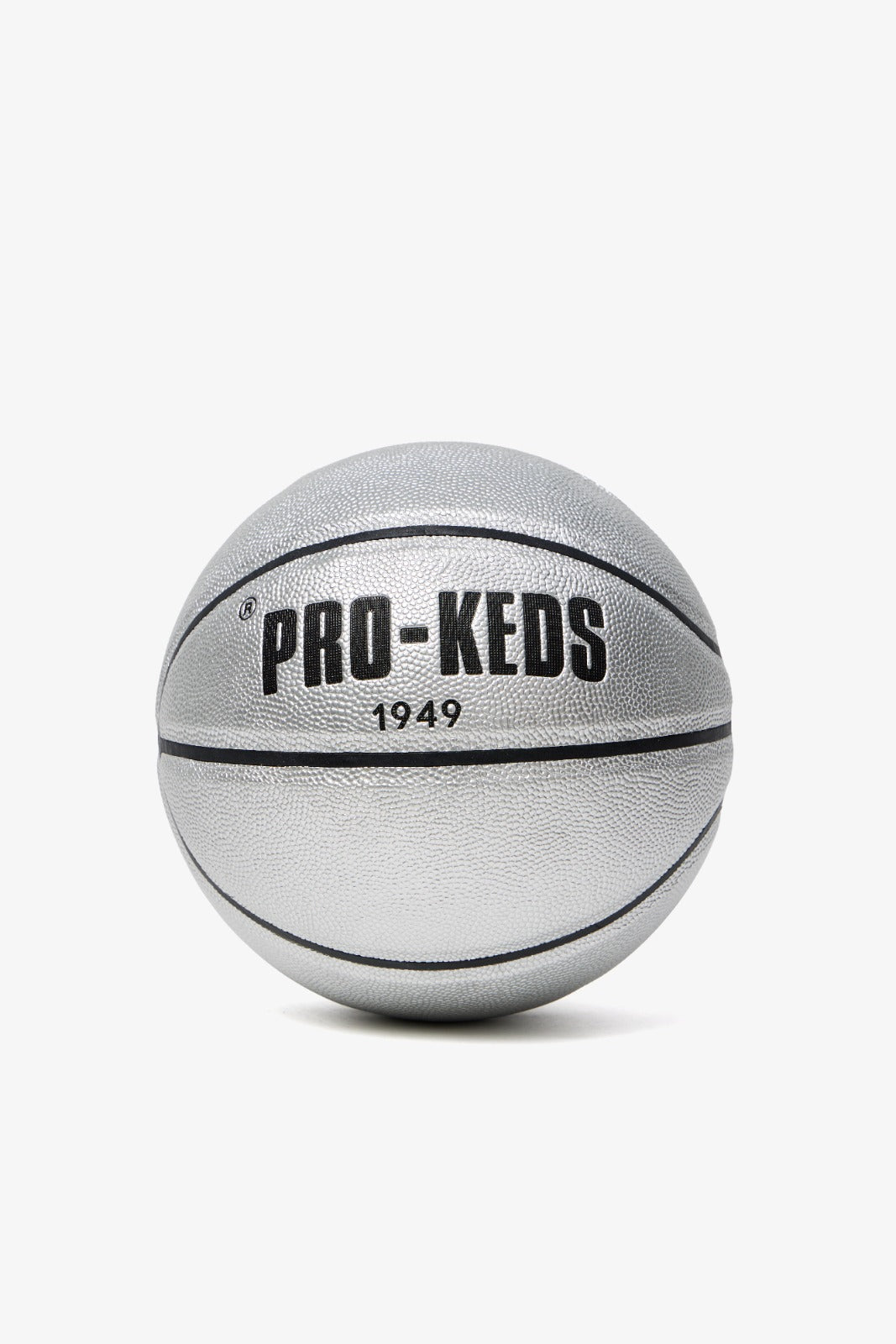 Palla da Basket PRO-KEDS 1949 in gomma argento metallizzato, con logo stampato