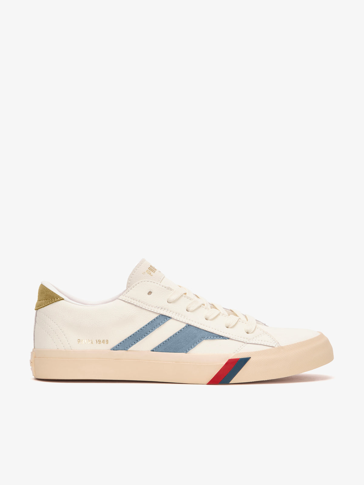 Sneaker Pro-Keds Royal Classic in pelle crema e blu pastello, vista laterale
