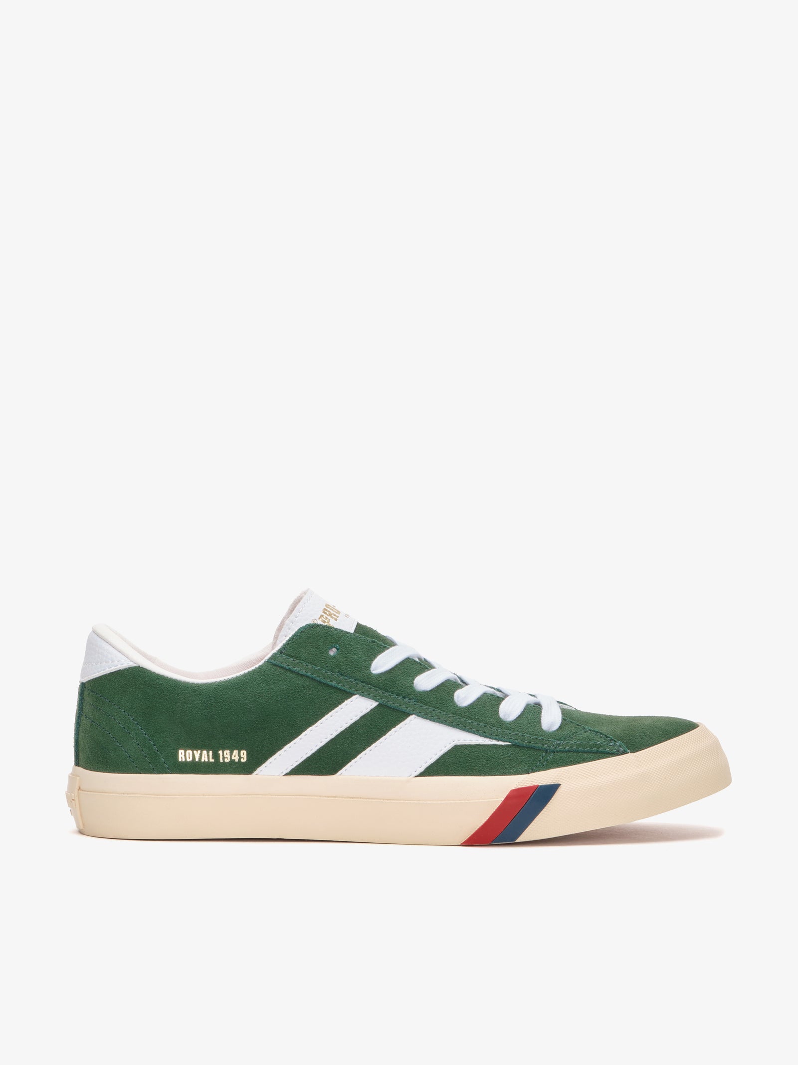 Sneaker da uomo Pro-keds Royal Classic in suede verde e bianca vista laterale
